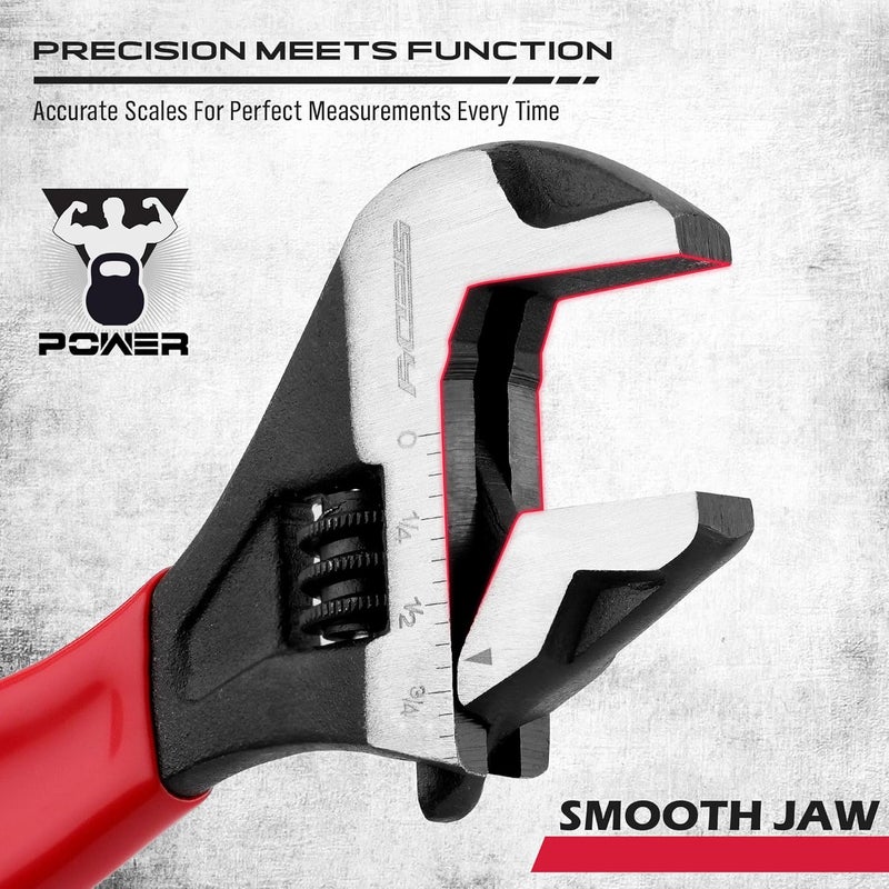 SEDY 6" Adjustable Wrench Pipe Spanner: Wide Jaw Black Oxide Wrench With Cushion Grip, Laser Marked Metric & SAE Scales, CR-V Steel, for Professionals - Image 5